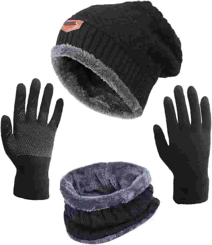 Luvas de inverno para mulheres, gorro de malha, bonés de caveira, luvas de tela sensível ao toque
