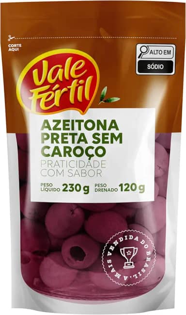Vale Fértil Azeitona Preta Em Conserva Sem Caroço Sachê 120G