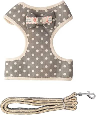 Guia com Peitoral para Pet com Peitoral em Poliéster para Cães e Gatos de Pequeno Porte e Filhotes - Anti Puxão (Cinza)