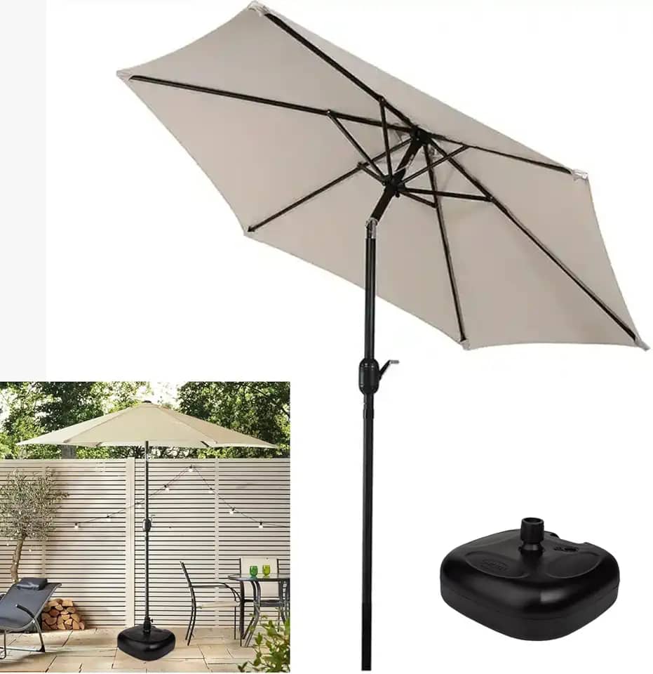 Ombrelone Com Base Plástica para Piscina 2,5m de Manivela Articulado Ipanema Bege - AMZ - Bege-Preta