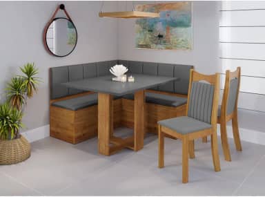 Conjunto Canto com Mesa Retangular America com 2 Cadeiras Dalas Mel/Cinza Brilho/Grafite