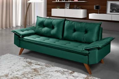Sofá Bariloche 3 Lugares Pés Em Madeira (Verde)