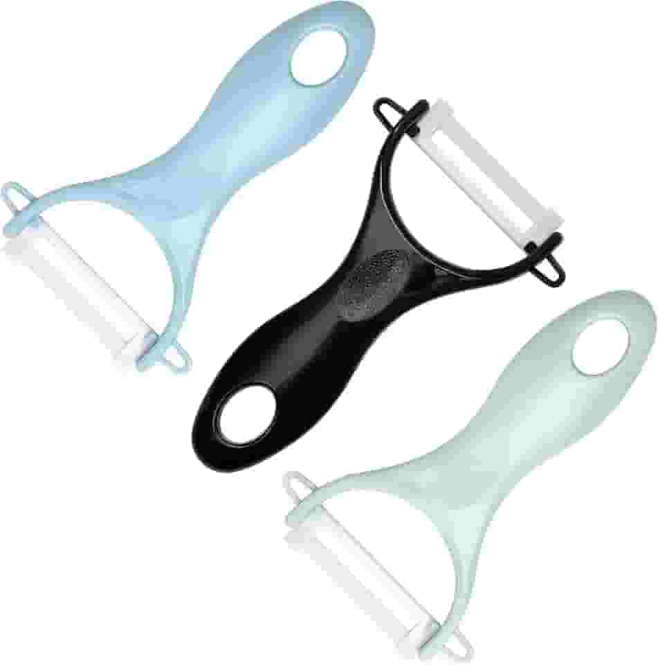 Descascador de legumes para cozinha - Descascador de batata/cenoura com cabo ergonômico e lâmina afiada - Descascador em Y de cerâmica - Fatiador para vegetais, frutas, 3 peças