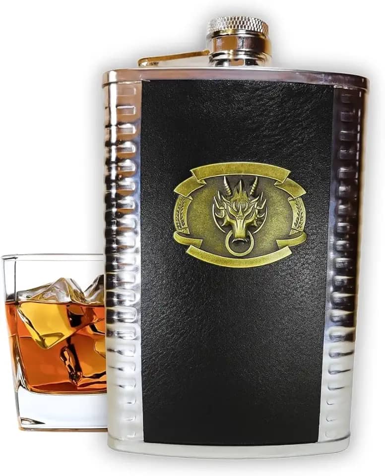 Cantil de Bolso Inox Porta Bebida Whisky Vodca 9Oz 266Ml (Dragão)