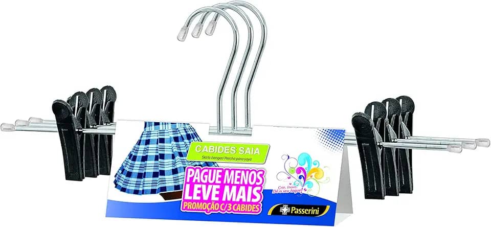 Cabide de Saia e Shorts Cromado Organização Roupa Armario - Kit com 3 unidades