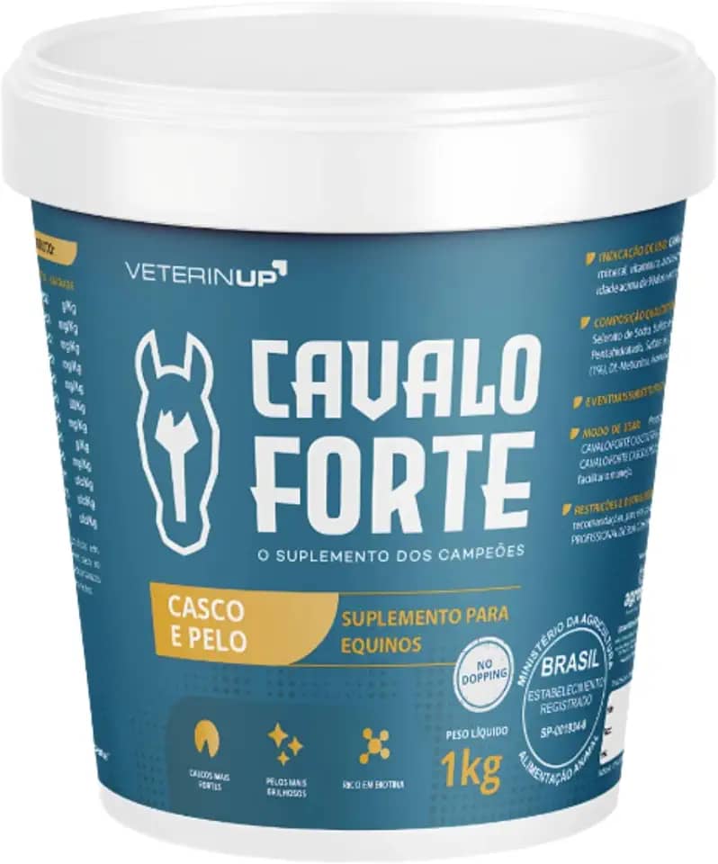 Suplemento Cavalo Forte Casco e Pelo 1kg – Brilho Intenso, Força e Vitalidade – Formulado por Veterinários – Melhora a Qualidade da Pelagem e Fortalece os Cascos – VeterinUp