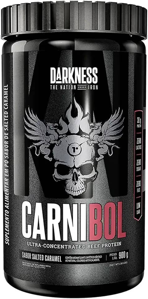 DARKNESS Carnibol Proteína Ultra Concentrada de Carne em Pó Sabor Salted Caramel - Complemento Proteico de Alto Rendimento - Ganho de Massa Muscular e Aumento de Força - Pote 900g