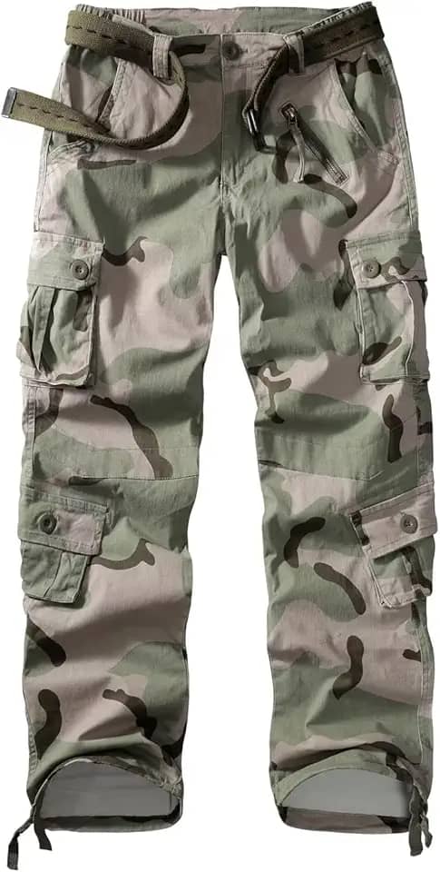 Calça cargo feminina, folgada, camuflada, tática, perna reta, casual, Y2K, com 9 bolsos, sem cinto