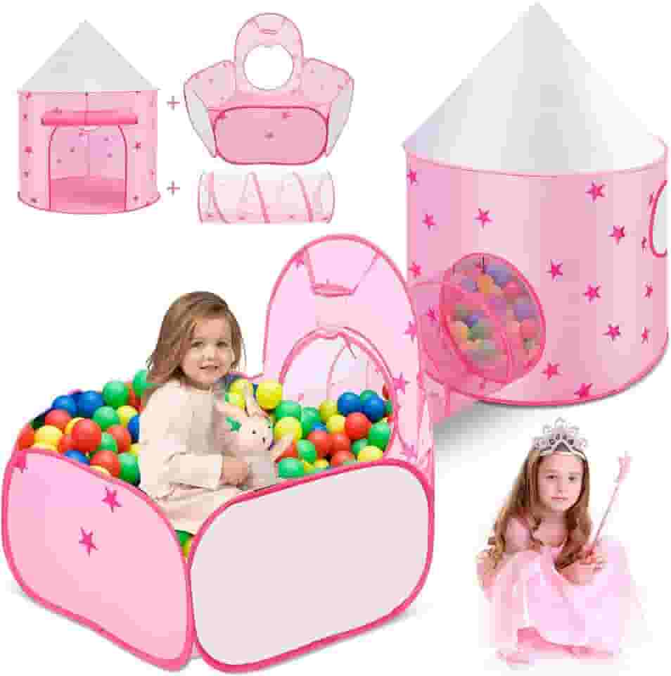 Barraca 3 Em 1 Rosa, Toca Túnel, Brinquedoteca Para Casa Ao Ar Livre, Piscina De Bolinhas, 120*95cm/Piscina De Bolinha 120*120cm/Túne 106*47cm