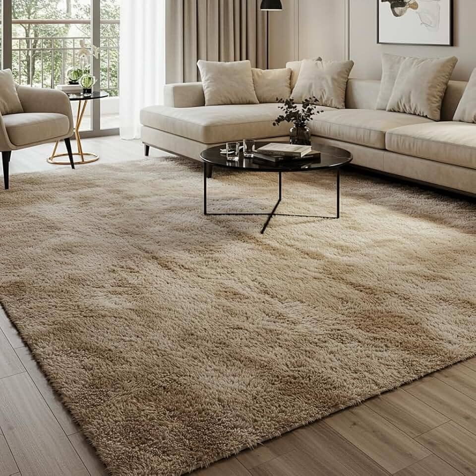 Tapete Peludo Felpudo 2,00 x 1,50m Antiderrapante para Sala Quarto Sofá Decoração Confortável Macio Shaggy Bege Moderno Tecido Aconchegante (Bege)