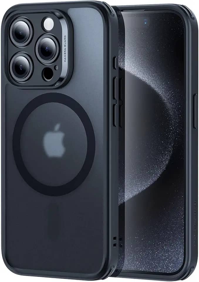 ESR Conjunto de capas para iPhone 15 Pro Max, capa translúcida fosca com protetor de tela, compatível com MagSafe, proteção de nível militar, série clássica, Preto fosco