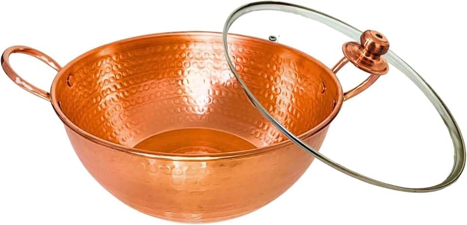 Tacho De Cobre Puro 3 Litros Com Tampa de Vidro Alças Cobre