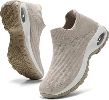 Sapatos de caminhada femininos com suporte de arco superior de malha antiderrapante respirável e leve para fascite plantar