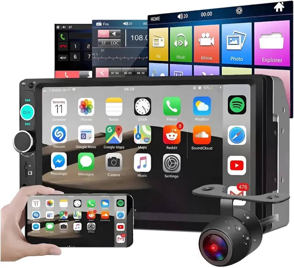 Central Multimídia MP5 Universal 2 DIN – Tela Touch Screen 7 Polegadas HD – Com Câmera de Ré para Manobras Seguras – Bluetooth, USB e Espelhamento de Tela (iOS/Android)