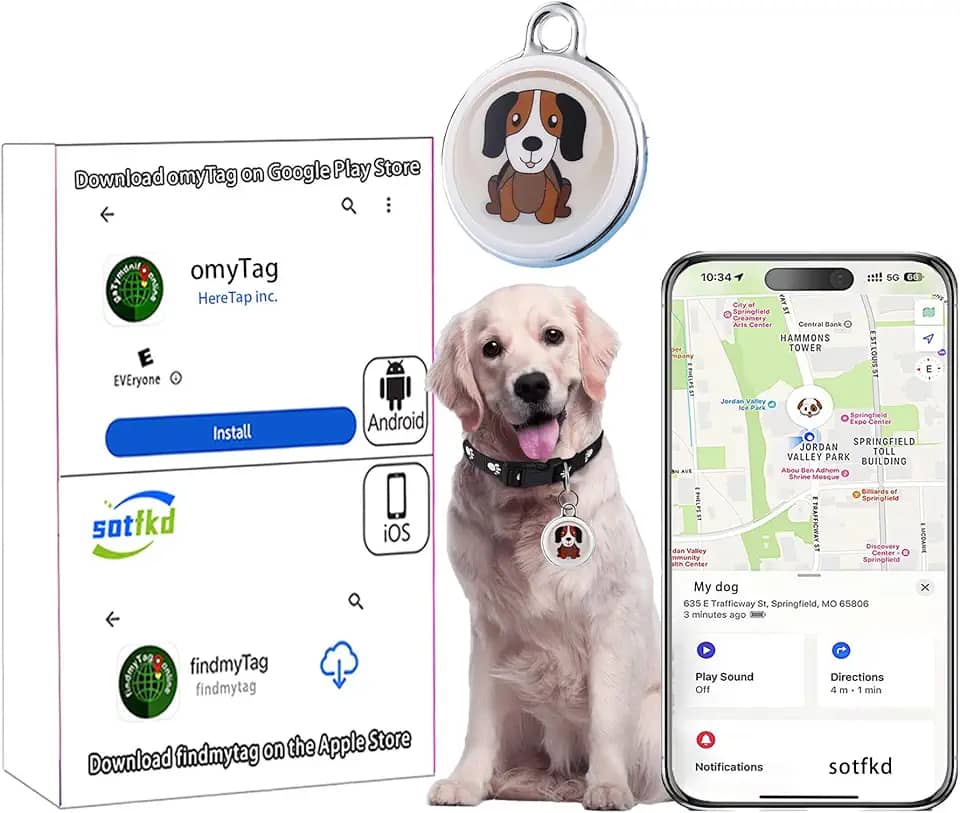 Dog Tracker - Coleira GPS para cães - Rastreador GPS para cães | Android e iOS Universal | Sem taxa mensal | À prova d'água | Funciona com qualquer coleira