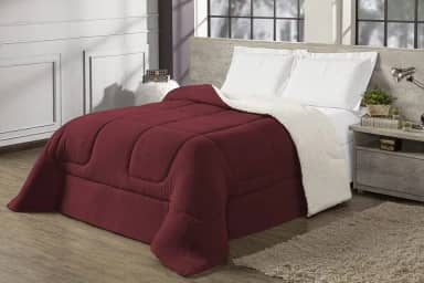 Coberdrom Refilado Dupla Face Maya, MR Enxovais, Solteiro, Sherpa Natural com manta Vermelho