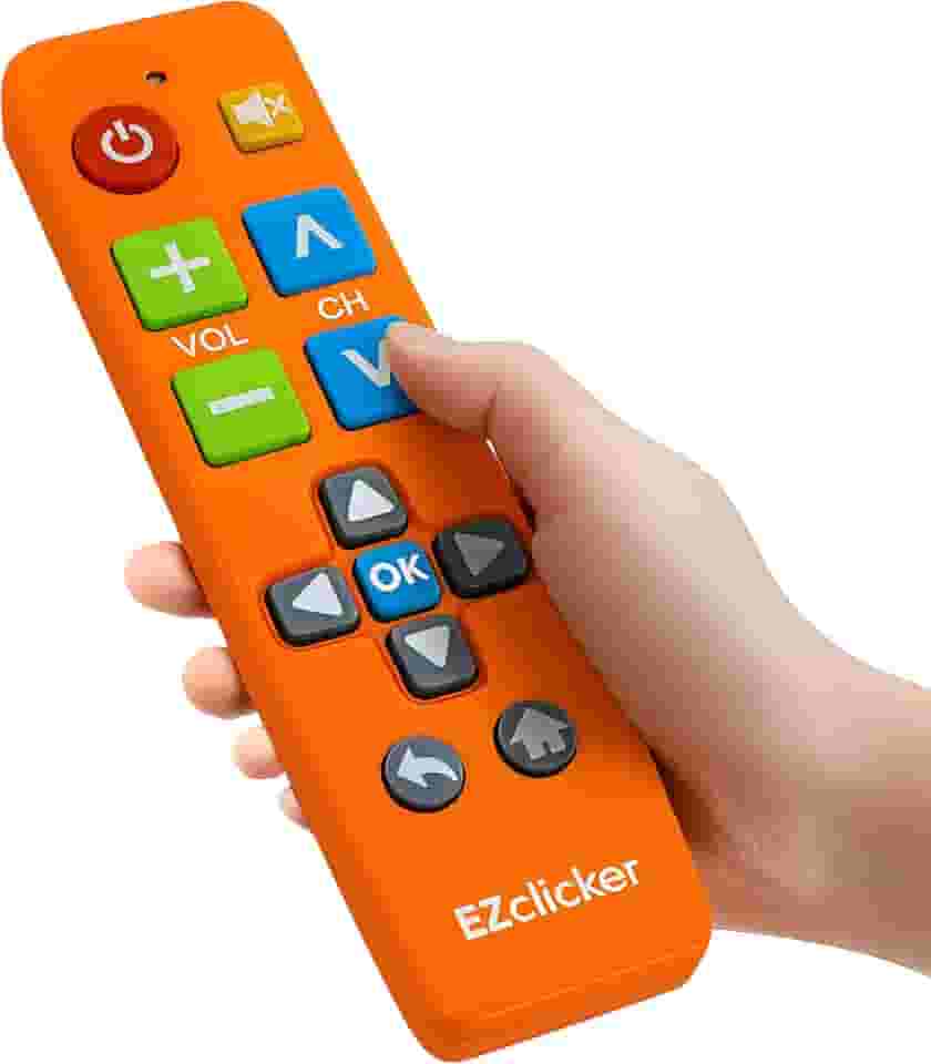 EZclicker Controle remoto universal de TV com botão grande (laranja) simples e fácil de usar, ótimo para idosos, funciona com as principais marcas de TV (2 pilhas AAA não incluídas)