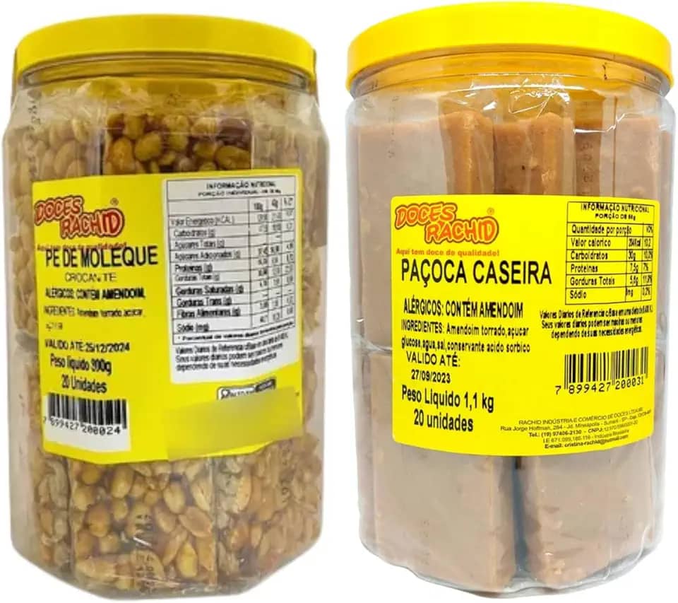 Kit Paçoca Caseira + Pé de Moleque Doces Rachid | Doces Típicos de Festa Junina | Sabor Artesanal com Amendoim Torrado | 2 Clássicos Brasileiros | Embalados Individualmente