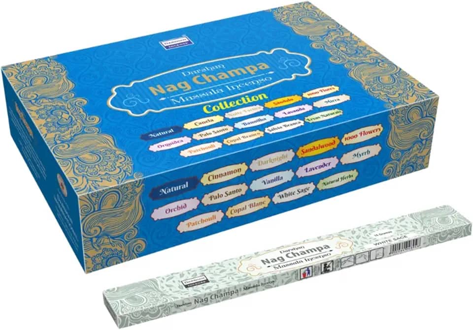 Incenso Nag Champa Massala Collection - 25 Caixas com Diversas Fragrâncias | 15g Cada; 250 Varetas | Ideal para Relaxamento e Meditação | 50m Queima