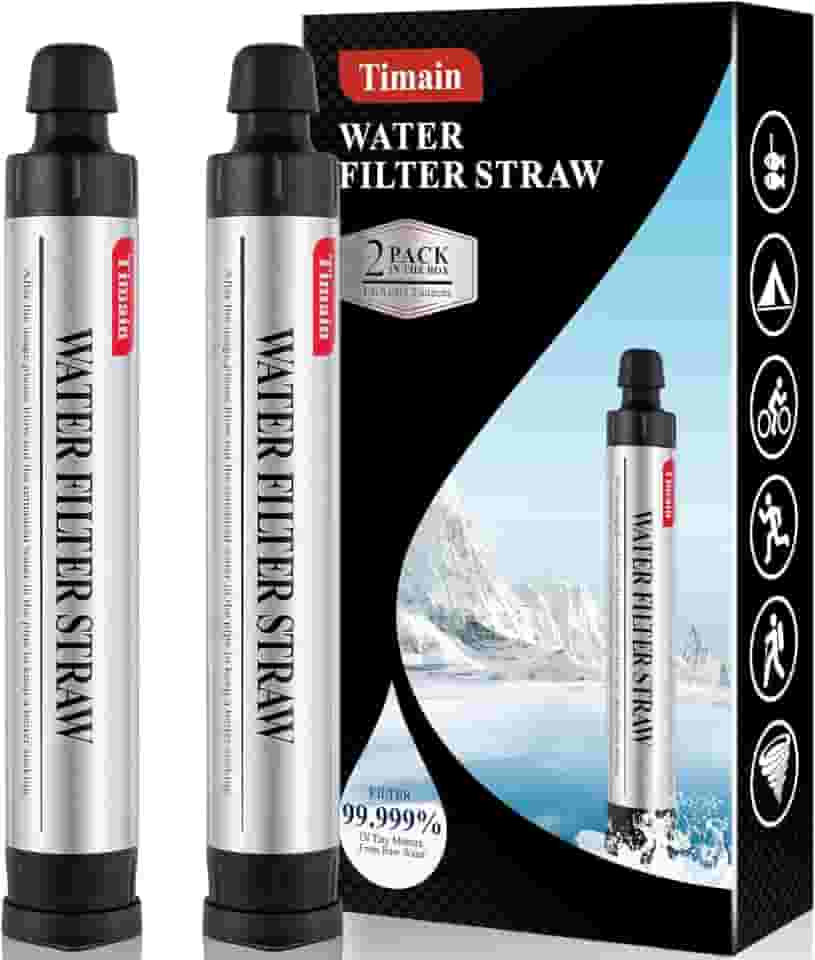 Timain Filtragem De 4 Estágios De 2 Pacotes, Palha De Filtro De Água Pessoal De Alta Taxa De Fluxo, Sobrevivência Do Purificador De Água Para Kits De Emergência, Viagens, Acampamento, Caminhada, Pesca