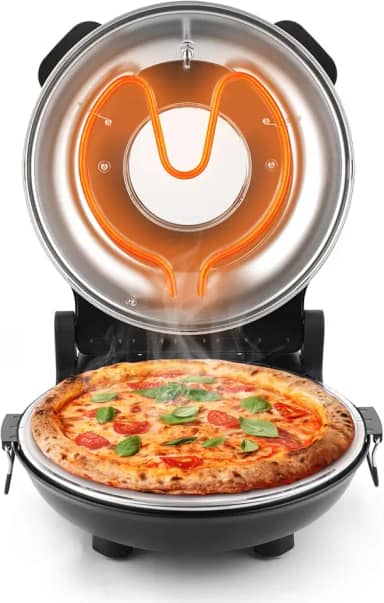 KLAIF Forno elétrico de pizza de bancada de 30 cm com pedra cerâmica, controles de temperatura ajustáveis duplos, inclui 4 ferramentas de pizza (preto)