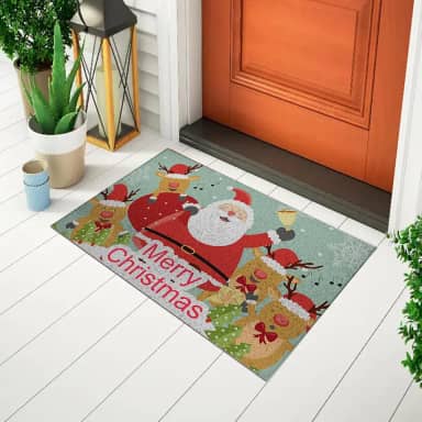 Tapete Capacho Divertido e Criativo Decorativo Para Porta Tema Natal - Papai Noel Musical Ca284
