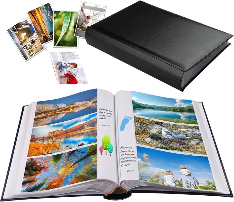 Álbum de fotos 10 x 15 cm comporta 402 bolsos com bolsos para memorandos, livro de fotos, capa de couro, álbuns de fotos com espaço de escrita para casamento, aniversário, família, férias, bebê,