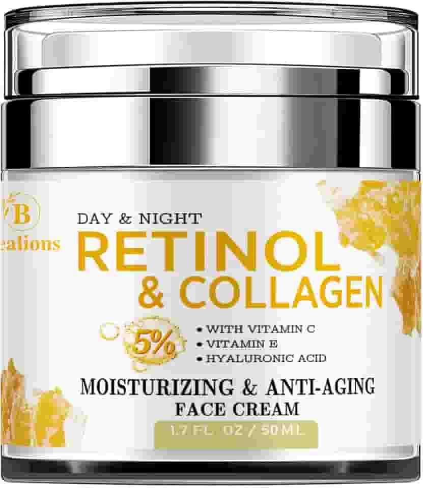 Creme de retinol para rosto antienvelhecimento: creme de rugas para rosto e pescoço com ácido hialurônico de colágeno - hidratante noturno para homens e mulheres - presentes de cuidados com a pele