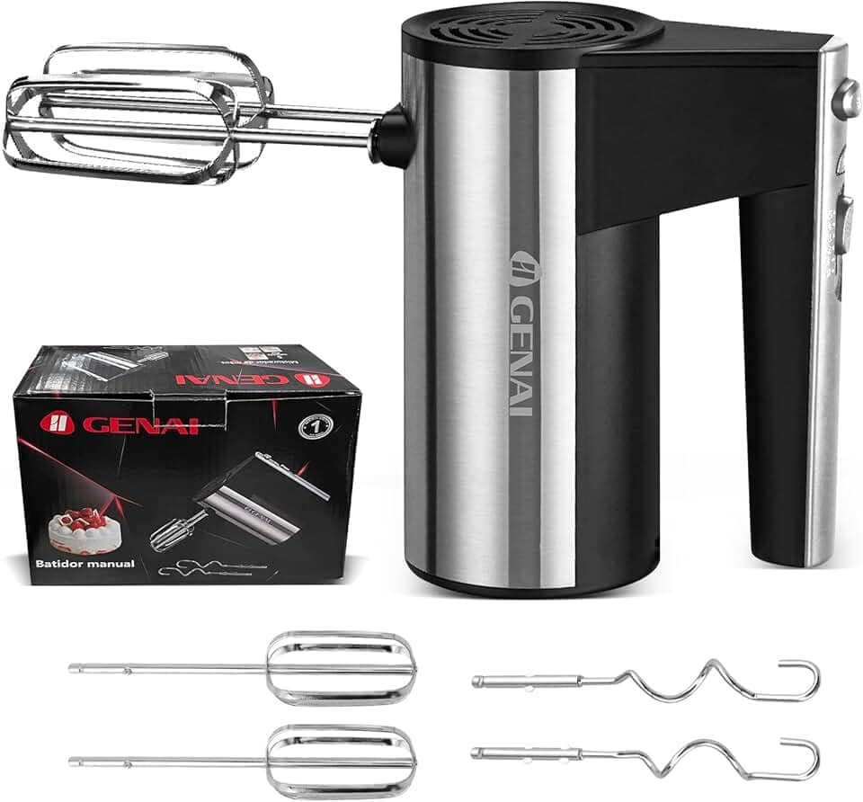 Batedor de Ovos Elétrico 200W, 5 Velocidades, Com Acessórios para Bater, Misturar e Sovar Massa, Ideal para Confeitaria e Uso Doméstico na Cozinha