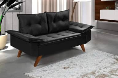 Sofa Bariloche 2 Lugares Pés em Madeira (Preto)