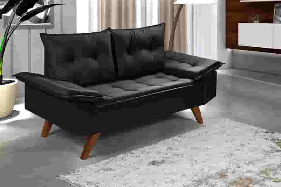 Sofa Bariloche 2 Lugares Pés em Madeira (Preto)
