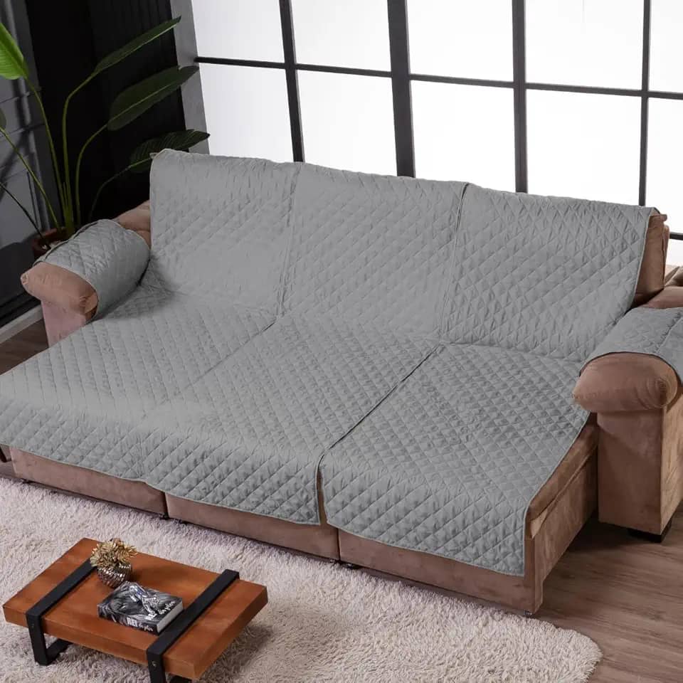 PROTETOR PARA SOFÁ RETRÁTIL E RECLINÁVEL DE 3 LUGARES DE 1 METRO CADA 3m x 2,40m COM BOLSO LATERAL (Cinza)
