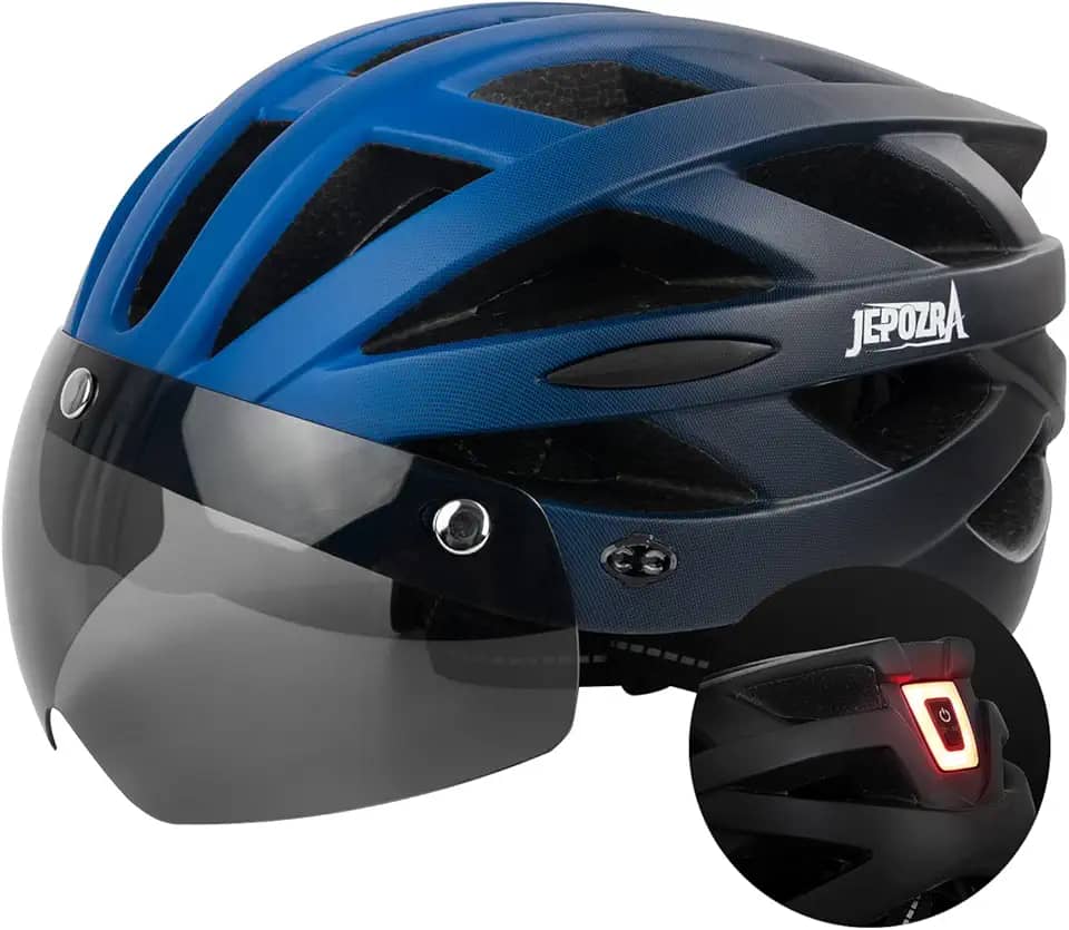 JEPOZRA Capacete de bicicleta para homens e mulheres, capacete de bicicleta com viseira removível e óculos magnéticos, tamanho ajustável, respirável, para montanha e estrada, capacetes de ciclismo
