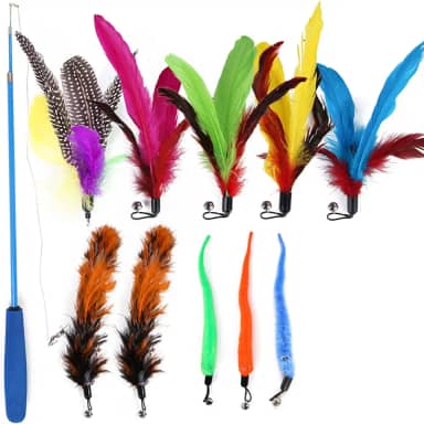 Mingzhe Varinha de gato retrátil interativa Teaser de penas de haste de gato 11 PCS