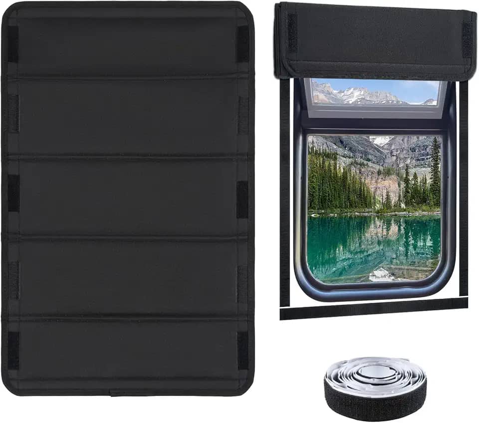 HOMEE Capa para janela RV 63,5 cm x 40,6 cm, 5 camadas dobrável RV blackout com velcro, persiana de janela de trailer à prova d'água com isolamento térmico e proteção UV, acessórios para trailers se