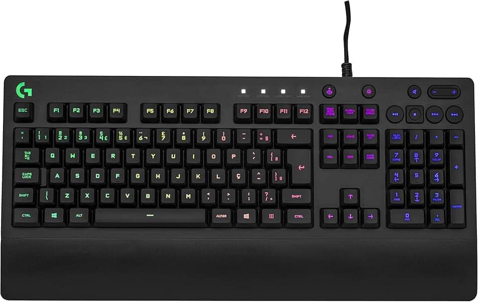 Teclado Gamer Logitech G213 com Layout ABNT2, RGB LIGHTSYNC, Controles de Mídia Dedicados, Design Durável e Resistente à Respingos
