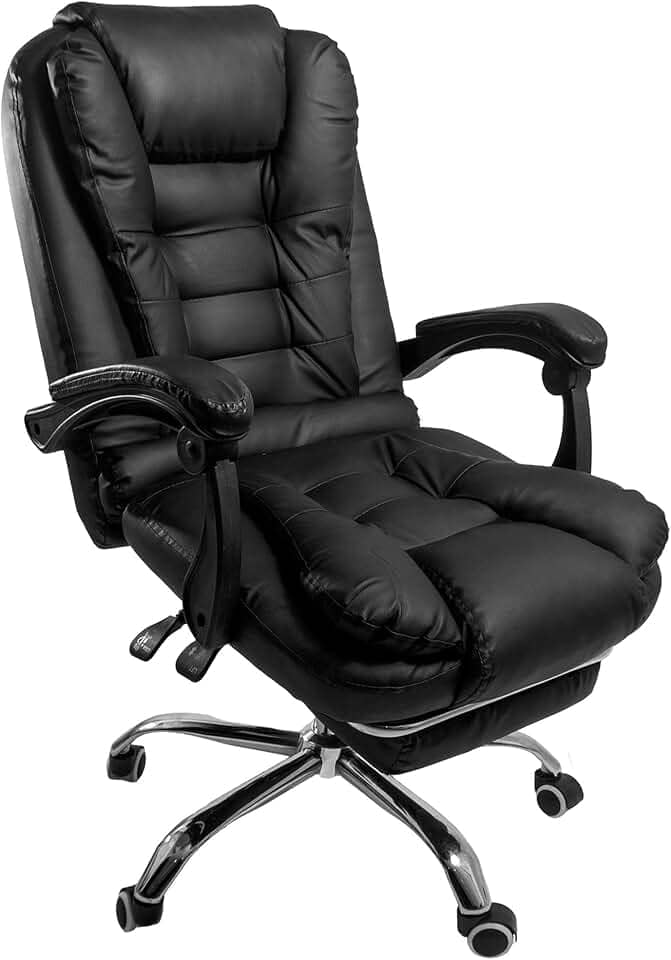 Cadeira De Escritório Presidente Ergonômica Couro Sintético Encosto Ajustável Com Trava E Apoio Encosto Para Pés Luxo Cor Preta Ergo Office