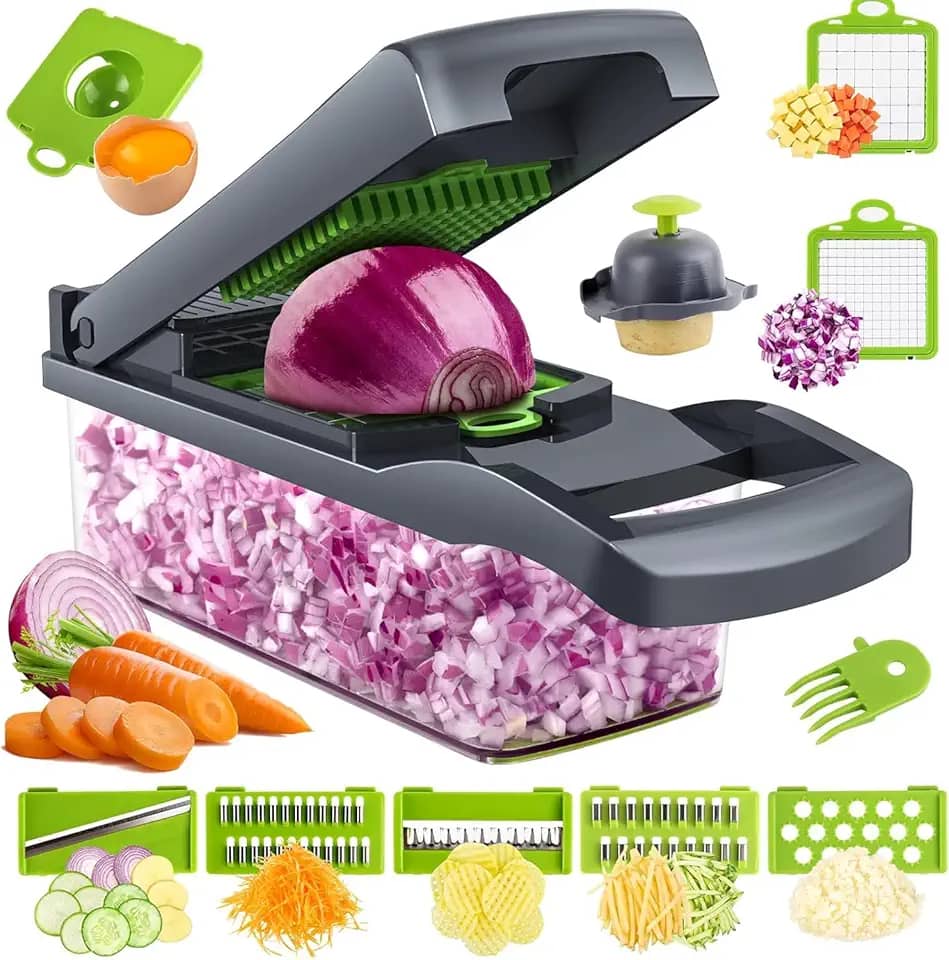 Cortador e fatiador de vegetais mandoline GIB Cleaningtool, 12 em 1, com lâminas intercambiáveis, cesto e recipiente