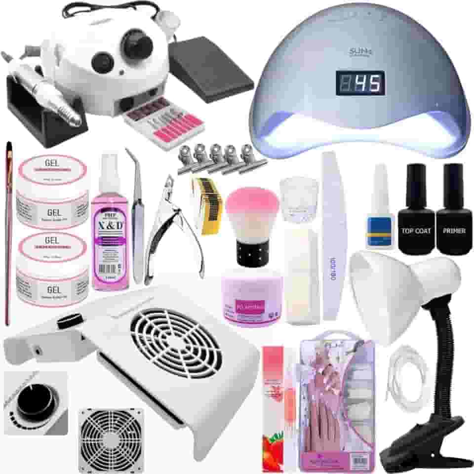 kit Unha de Gel Acrigel Completo Sugador Coletor Com Regulador Lixadeira Elétrica Luminaria
