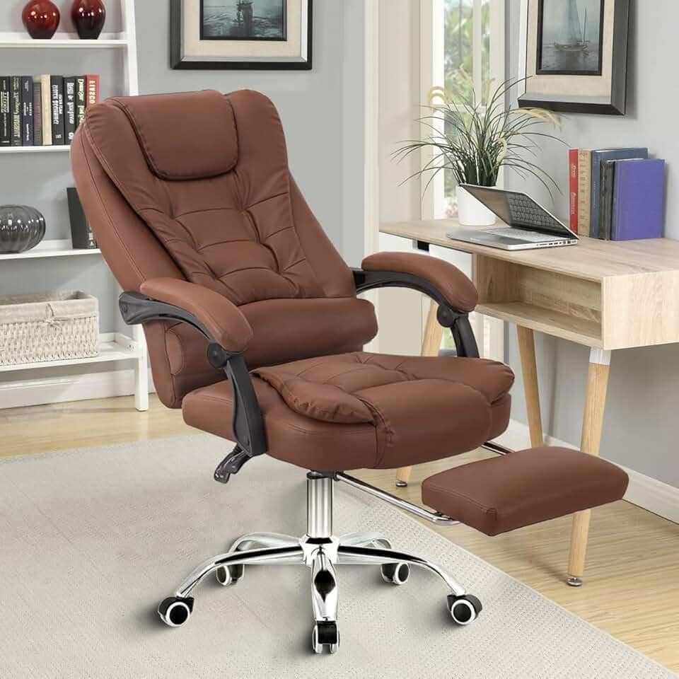 Cadeira de escritório presidente, cadeira de home office com apoio para os pés e encosto ajustável(Marrom)