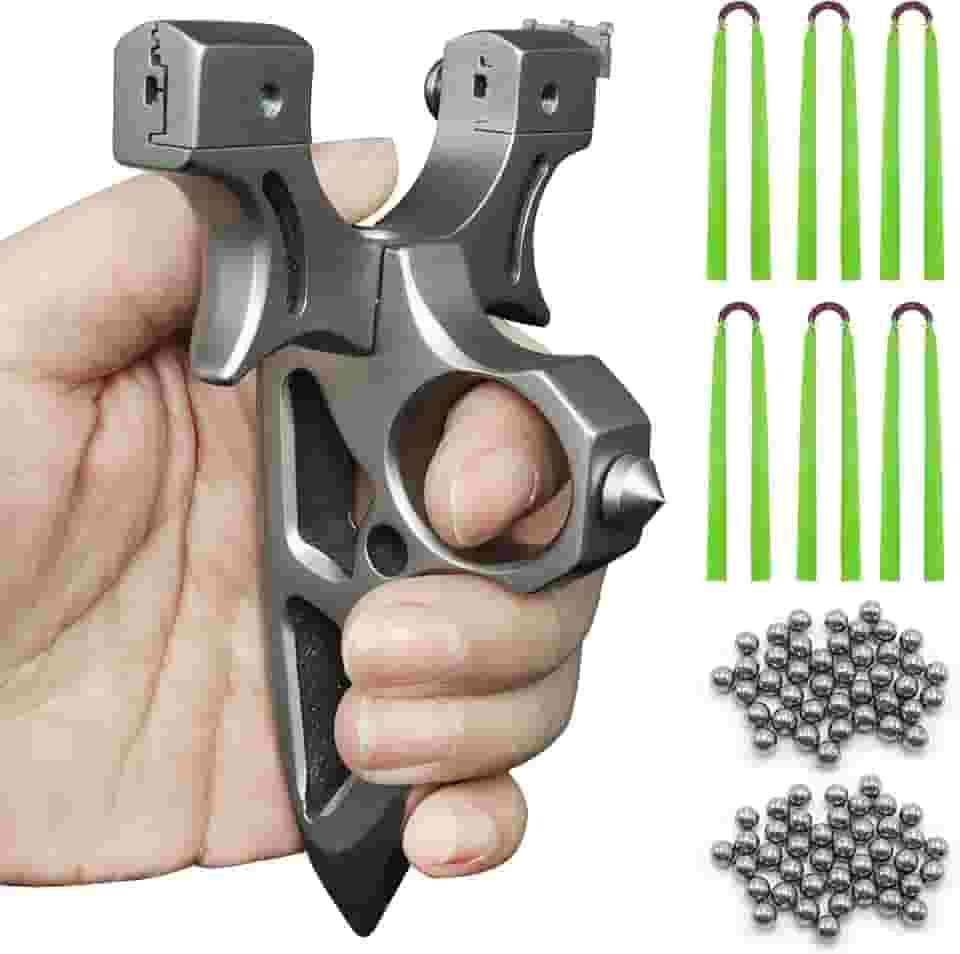 HBG estilingue profissional de aço inoxidável com alvo para adultos conjunto de estilingue de caça de alta velocidade com 100 bolas de munição e 6 elásticos para prática de tiro ao ar livre