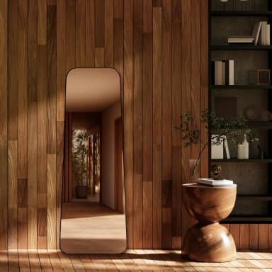 Espelho do Pinterest Corpo Inteiro de chão Borda em Couro 3cm Grande 60x110cm - Mod. Tetris (Preto)