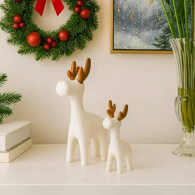 Kit de Renas Natalinas Decorativas Minimalistas – Enfeite de Natal Elegante para Mesa e Sala – 2 Peças