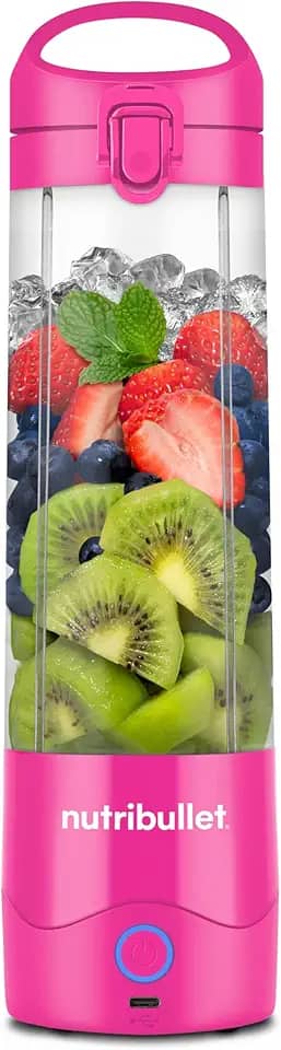 nutribullet Liquidificador portátil, sem fio, recipiente de 590 ml, liquidificador pessoal para vitaminas, recarregável USB-C, rosa brilhante, NBPB50100BP