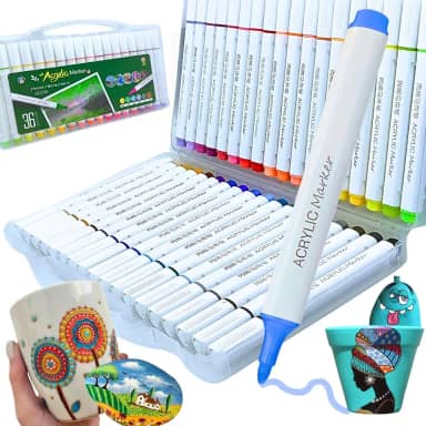 Conjunto de Marcadores de Tinta Acrílica Tringular, Ponta Macia, Canetinhas Acrílica para Artesanato, Pintura em Pedras, Madeira, Tela, Vidro e Cerâmica Para Crianças e Adultos (36 cores, Padrão)