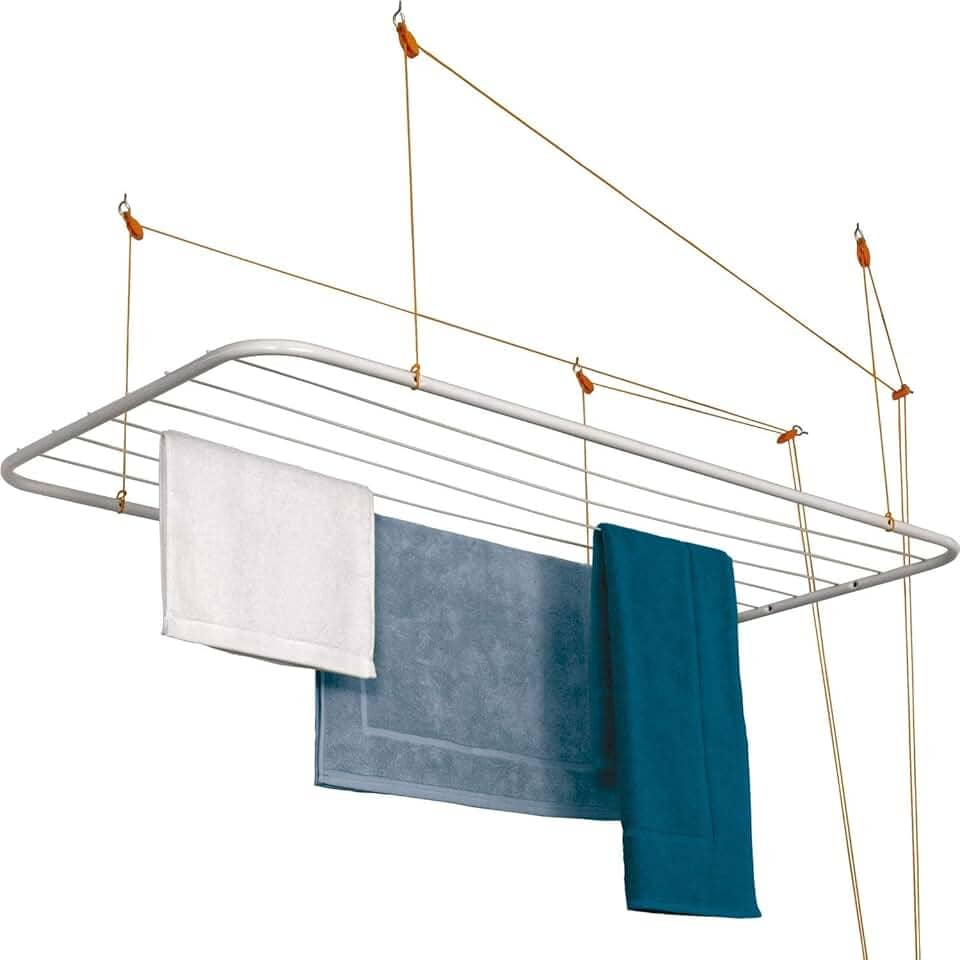 Varal de Teto em Aço, Cor Branca, Maxeb.