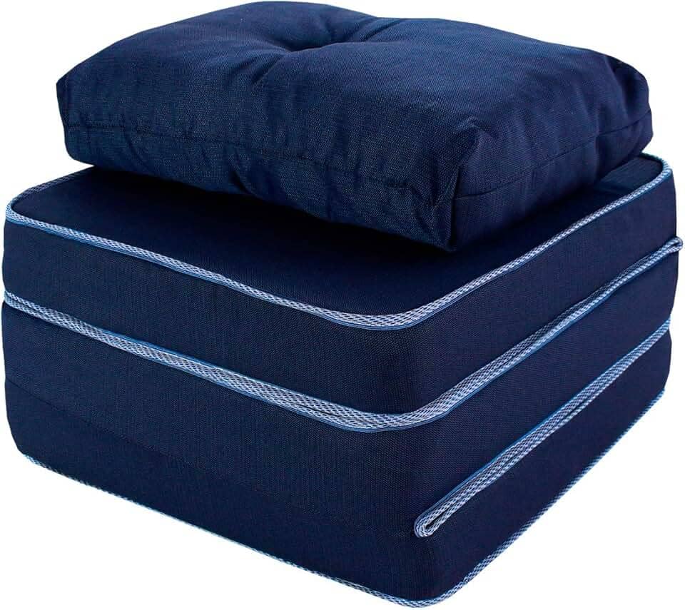 Puff Multiuso 3 em 1 Solteiro Azul com Travesseiro