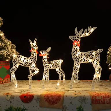 YEmirth Prelit de Natal 3D, conjunto de 3 decorações de Natal com rena iluminada, corça, fulva, decorações para quintal ao ar livre