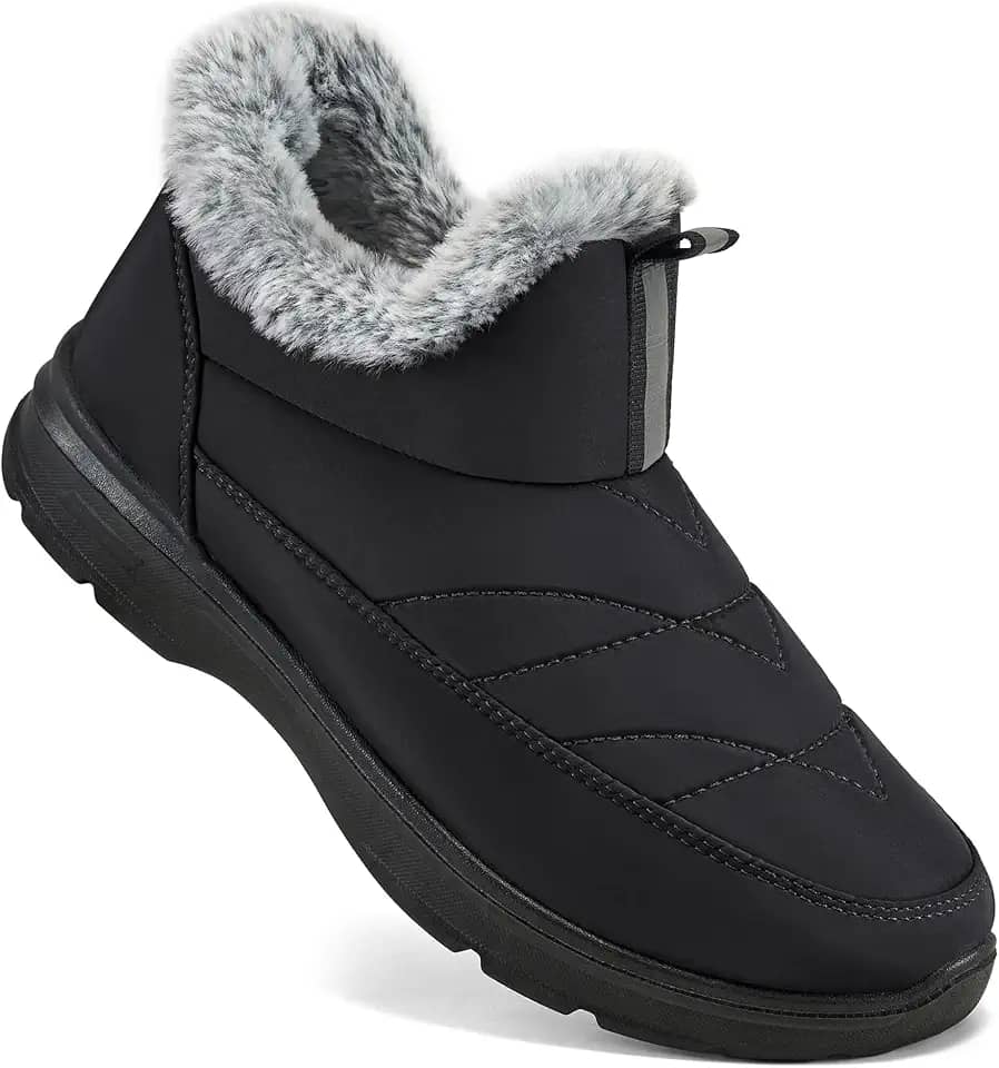 Botas femininas para neve e inverno, botas quentes no tornozelo com forro de pele, confortáveis e impermeáveis para uso ao ar livre