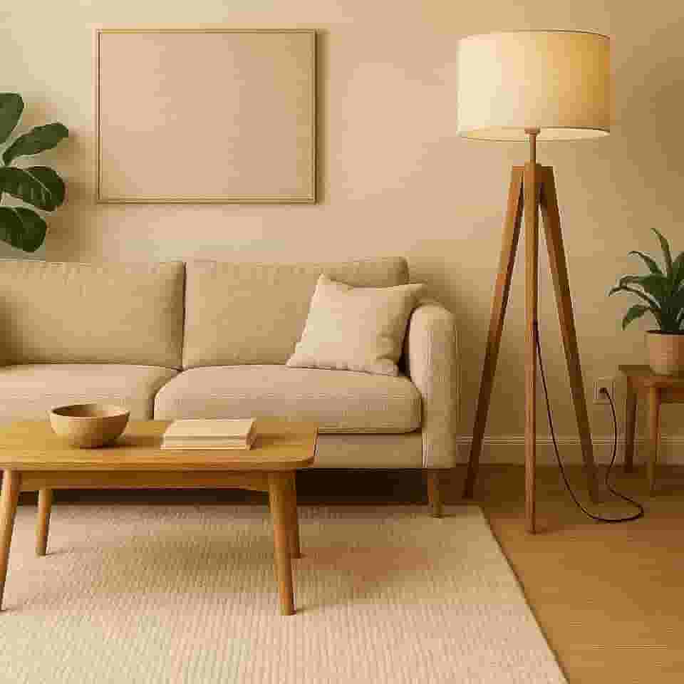 UNIDECOR CASA Luminária Abajur de Chão ROMA Tradicional Madeira Maciça Cúpula cor Palha Italiana